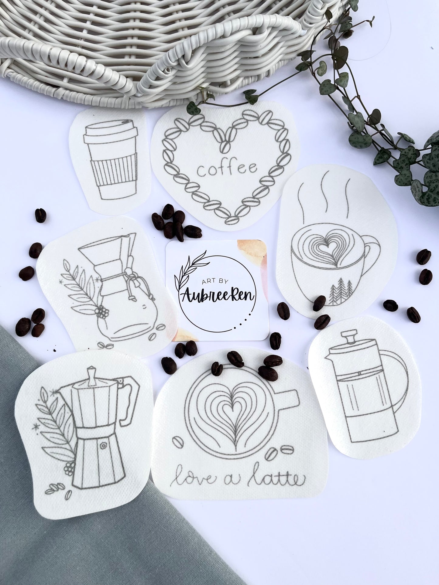 Stitch and Stick Pack | COFFEE | Embroidery Patterns | Peel and Stick Pattern