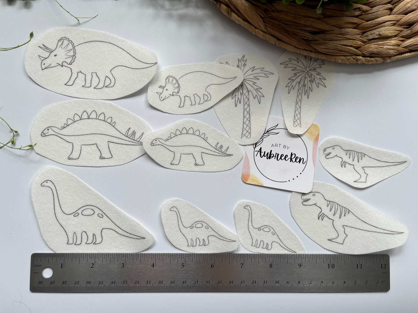 Stitch and Stick Pack | DINOSAURS | Produce Embroidery Patterns | Peel and Stick Pattern