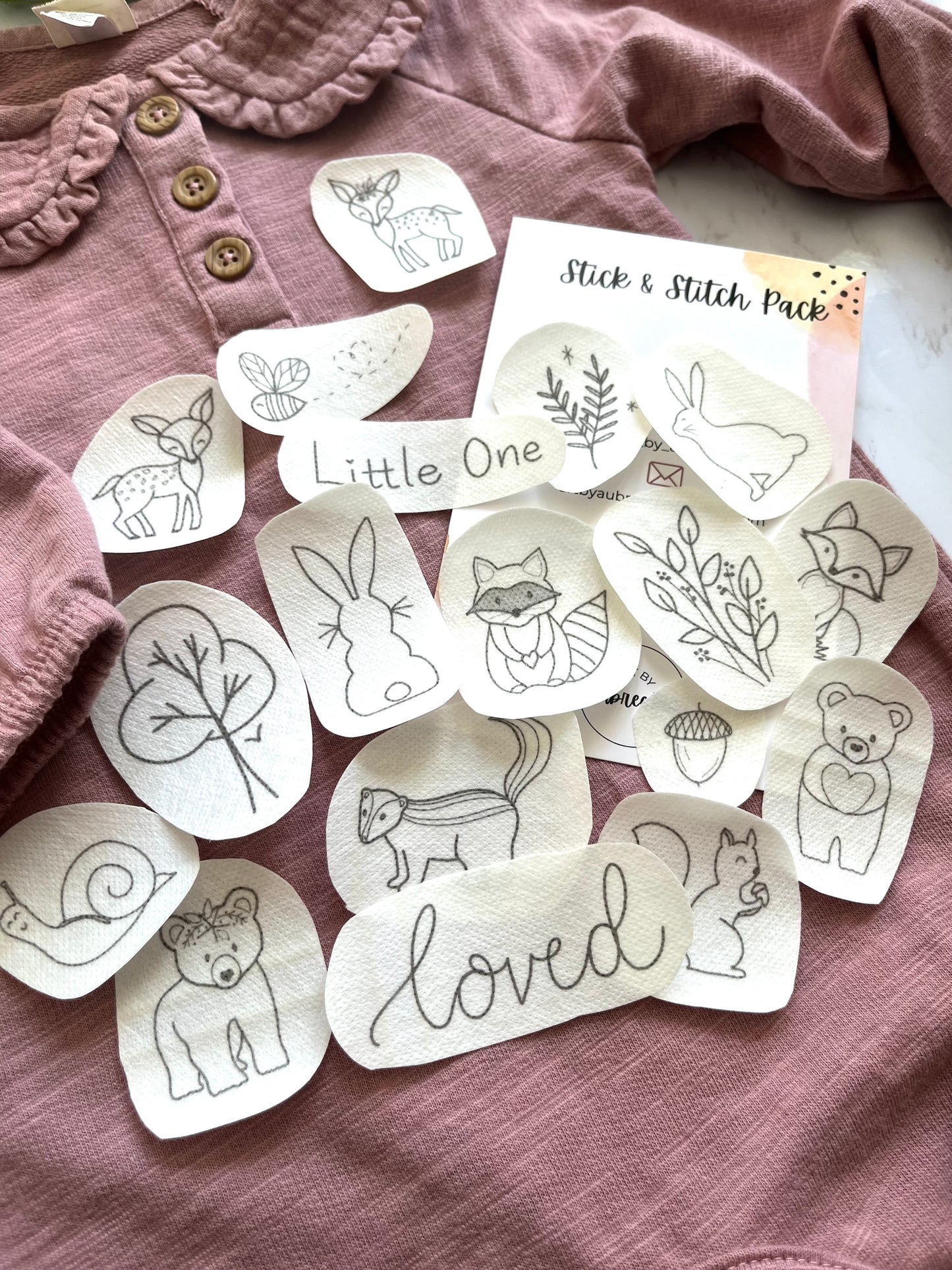 Stick and Stitch Pack | BABY ANIMALS | Embroidery Designs | Peel and Stick Patterns