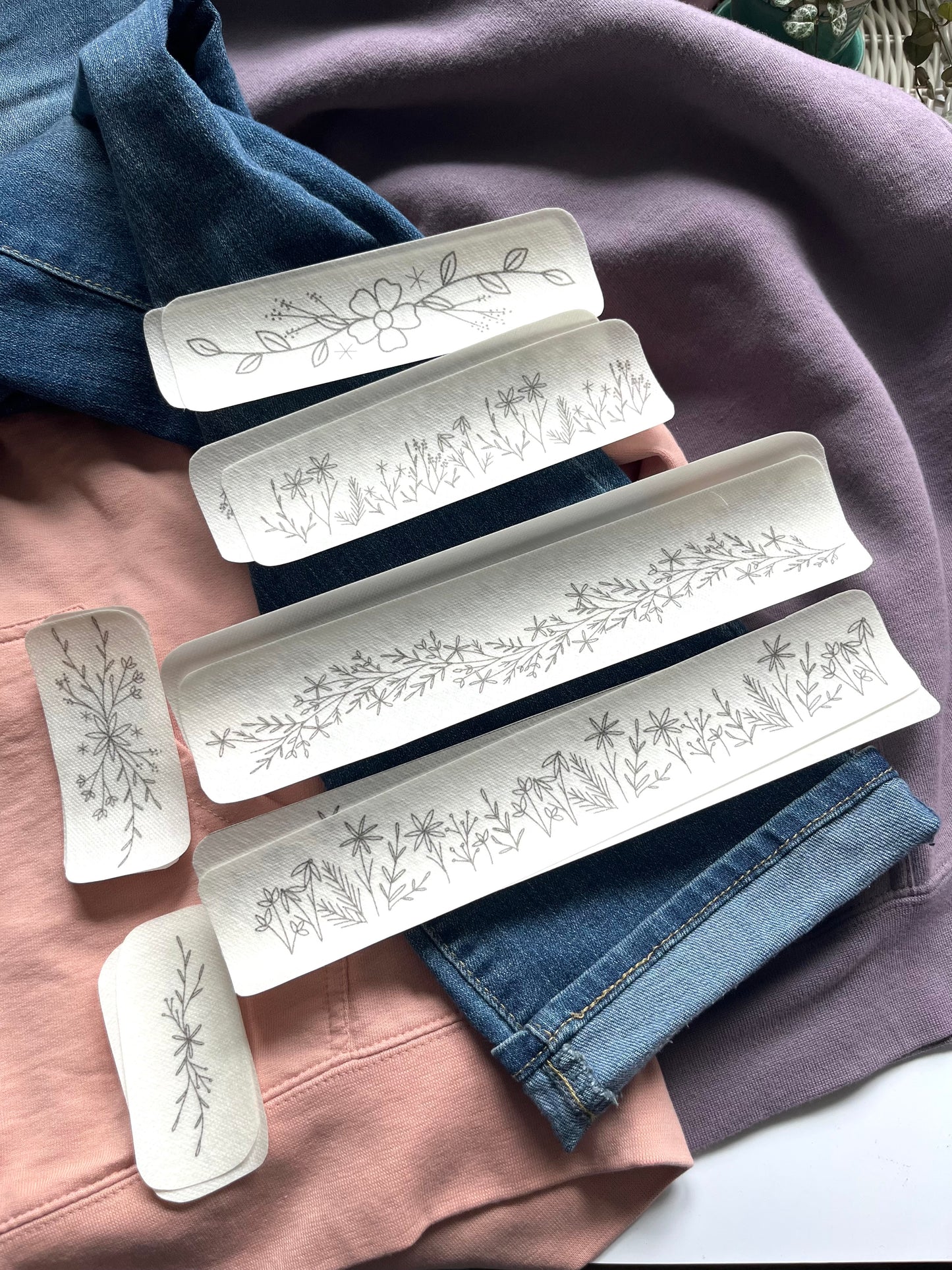 Stitch and Stick Pack | FLORAL TRIM | Produce Embroidery Patterns | Peel and Stick Pattern
