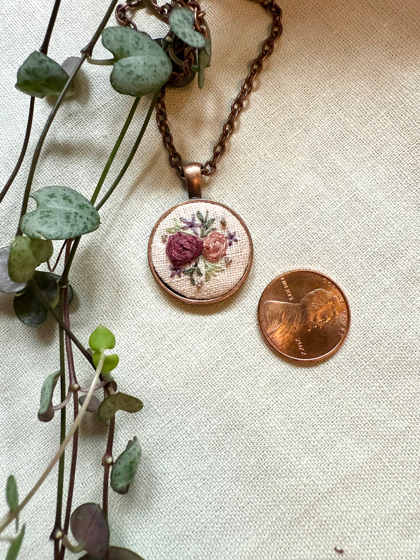 Floral Embroidered Necklace | 18” necklace | Brass Necklace