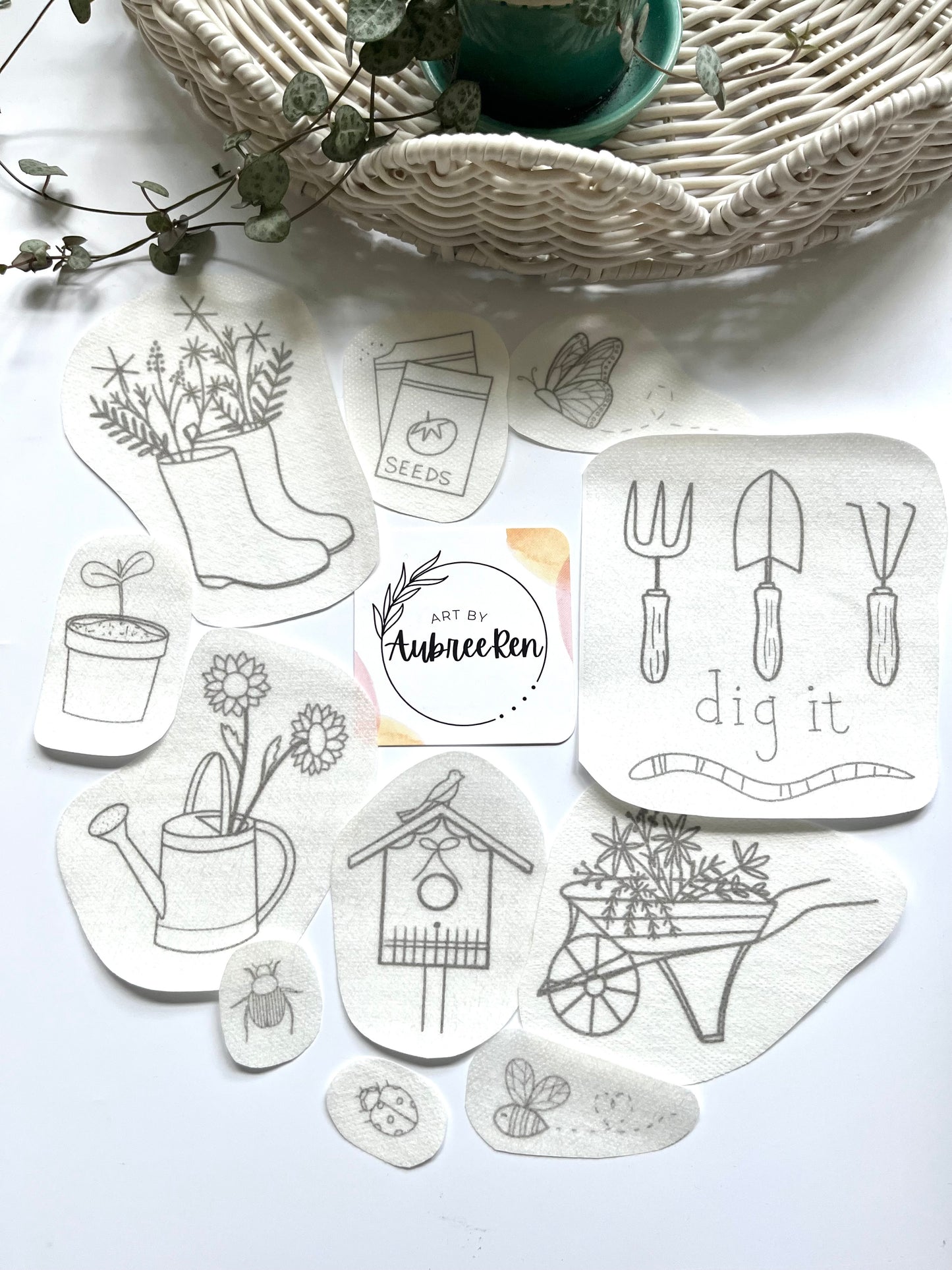 Stitch and Stick Pack | GARDEN | Embroidery Patterns | Peel and Stick Pattern