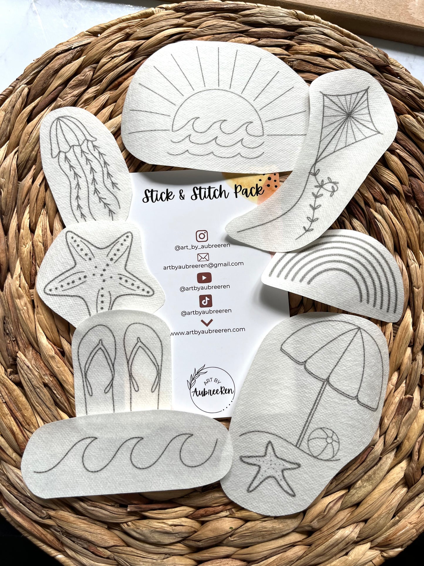 Stick and Stitch Pack | BEACH DAY | Embroidery Designs | Peel and Stick Patterns