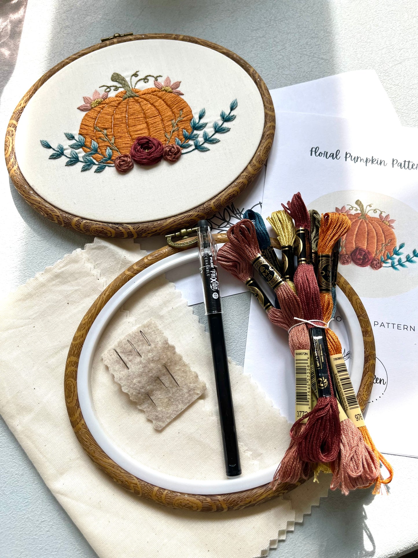 Floral Pumpkin Embroidery KIT | Full Kit | Fall Embroidery