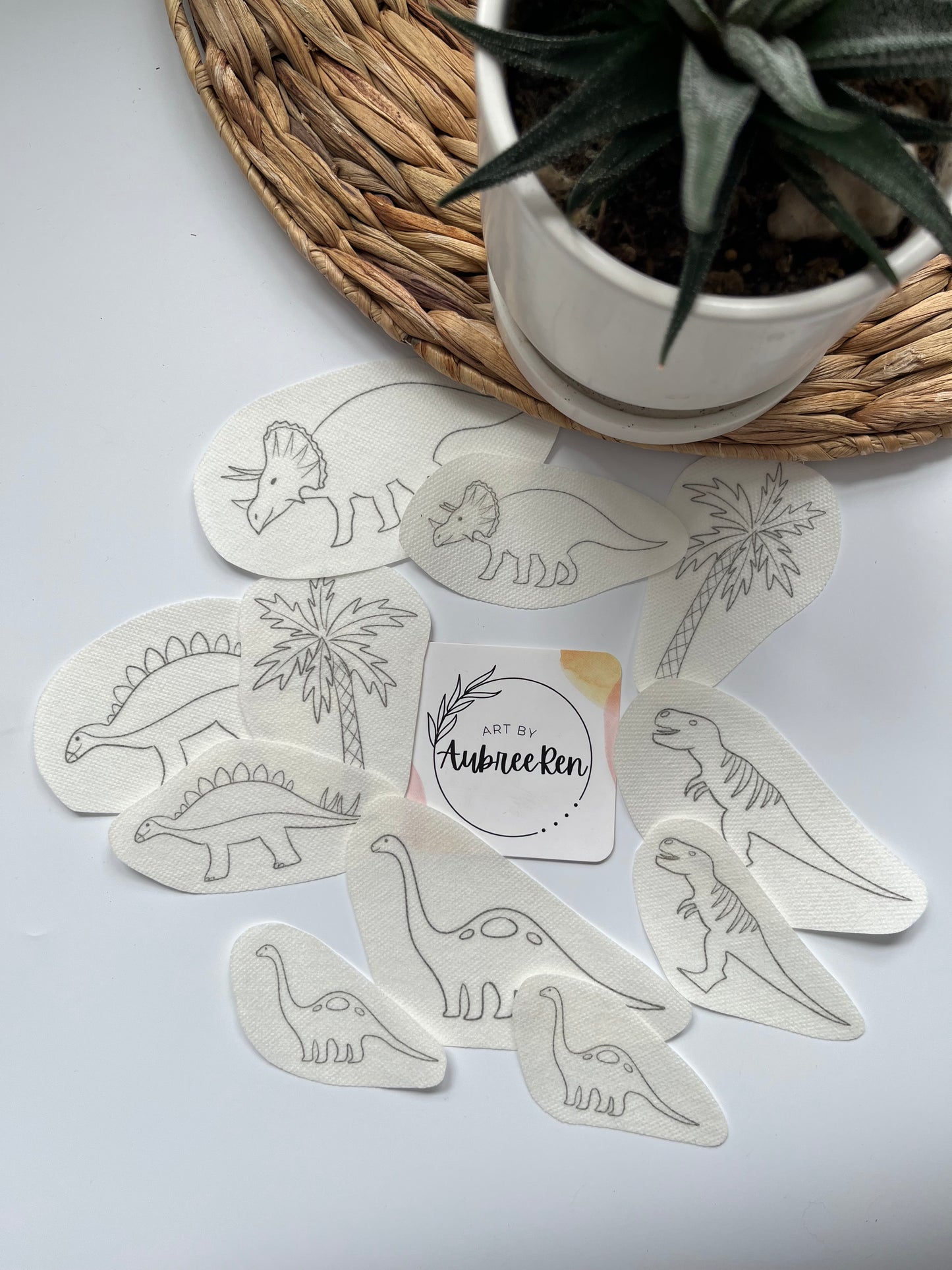 Stitch and Stick Pack | DINOSAURS | Produce Embroidery Patterns | Peel and Stick Pattern