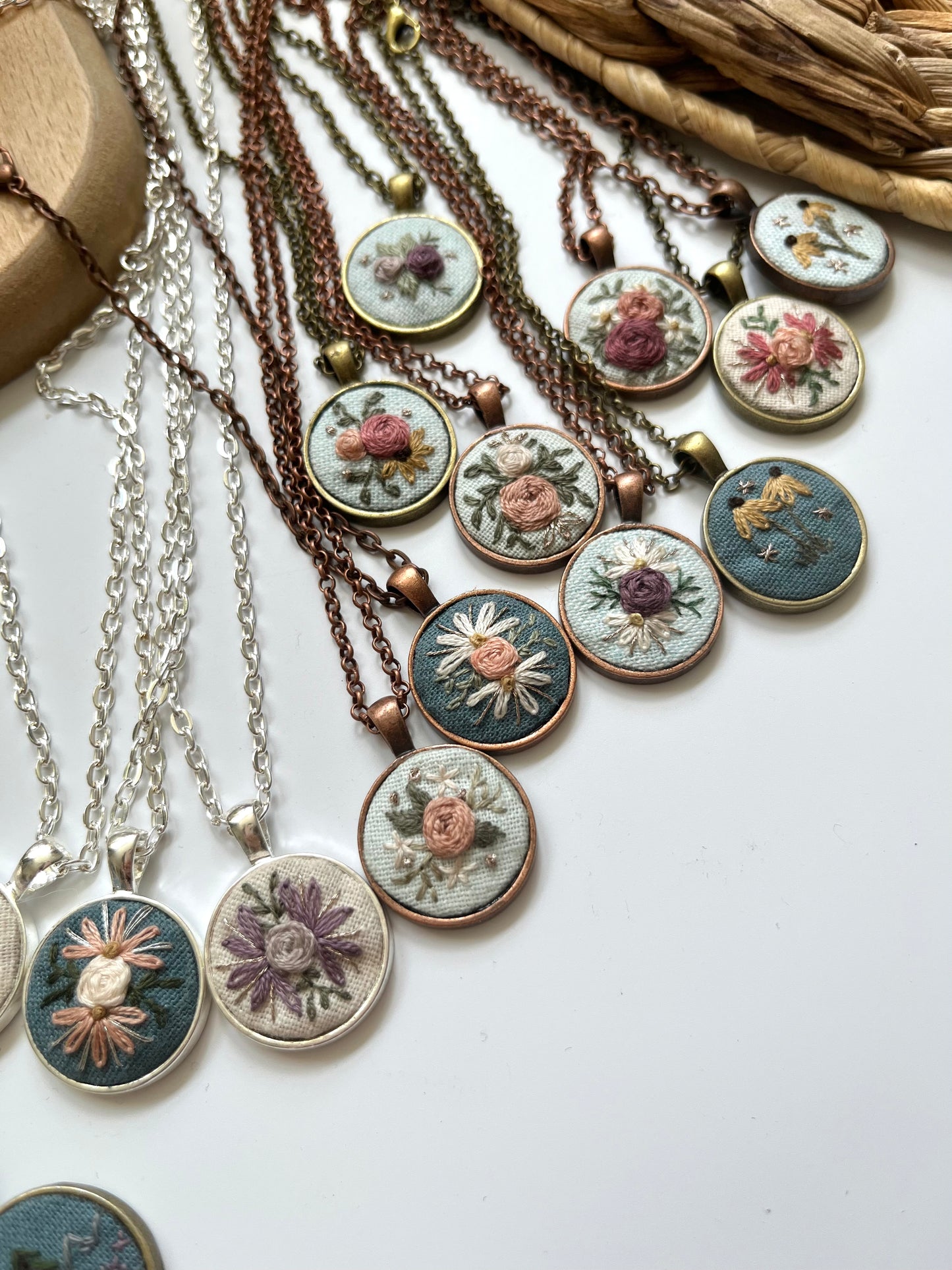 Leaf Embroidered Necklace | 18” necklace | Brass Necklace