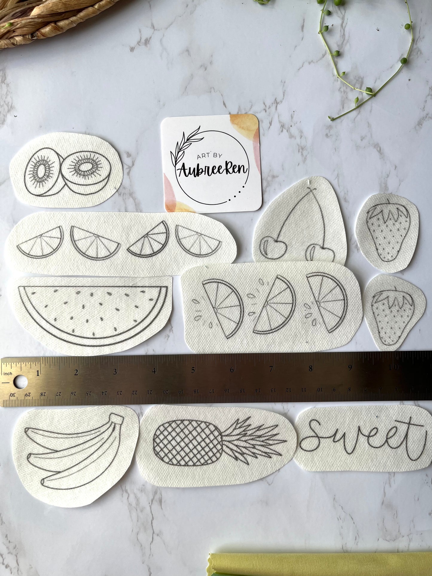 Stitch and Stick Pack | FRUITS | Produce Embroidery Patterns | Peel and Stick Pattern