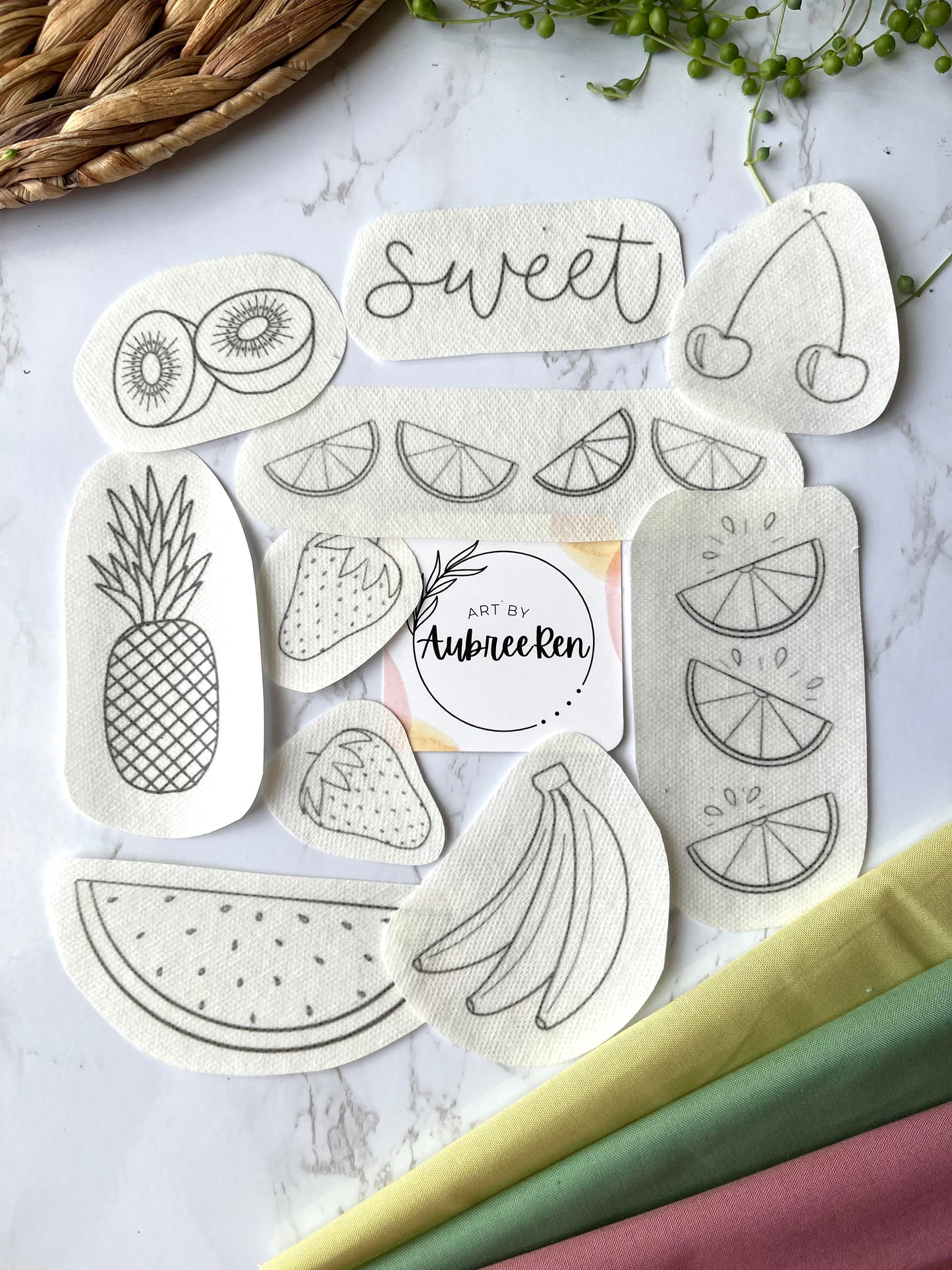 Stitch and Stick Pack | FRUITS | Produce Embroidery Patterns | Peel and Stick Pattern