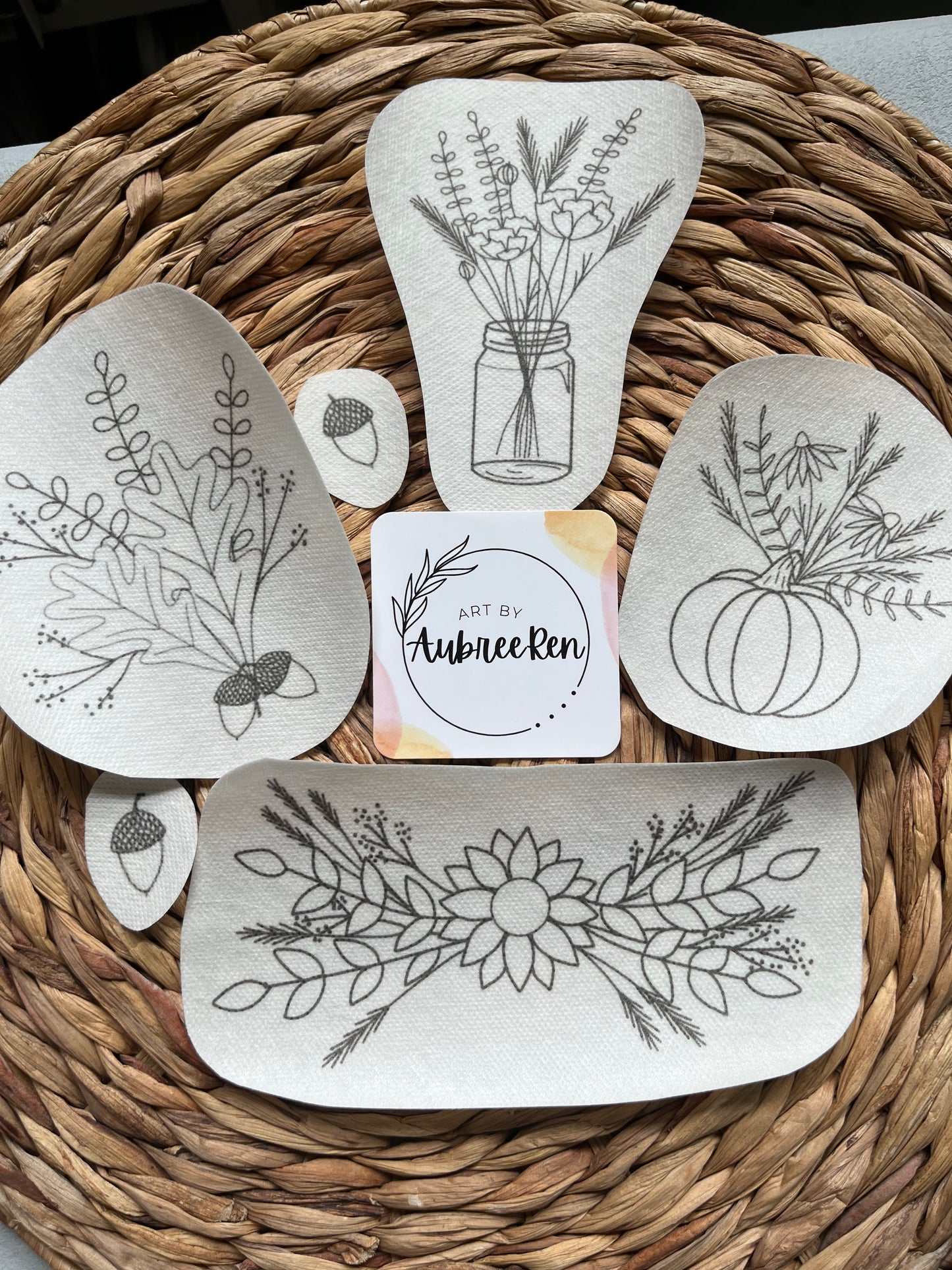 Stick and Stitch Pack | FALL FLORALS | Embroidery Designs | Peel and Stick Patterns