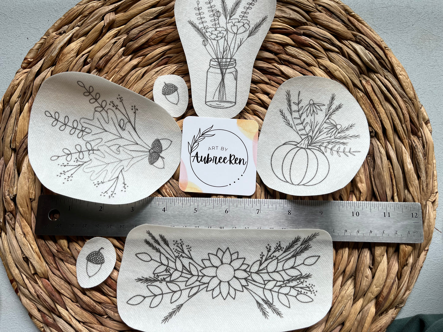 Stick and Stitch Pack | FALL FLORALS | Embroidery Designs | Peel and Stick Patterns