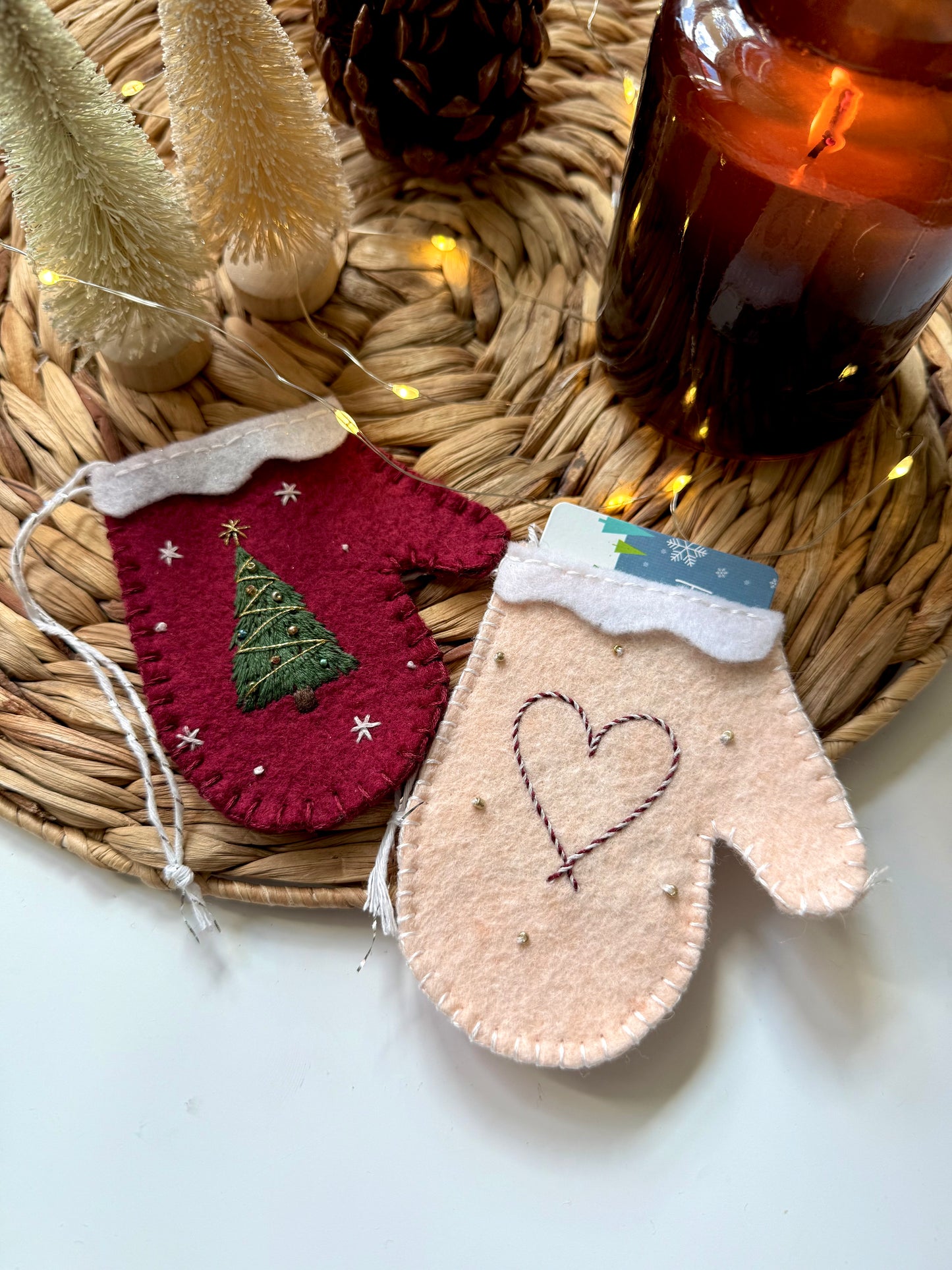 Felt Mitten Ornament | Giftcard Holder | Embroidered Ornament