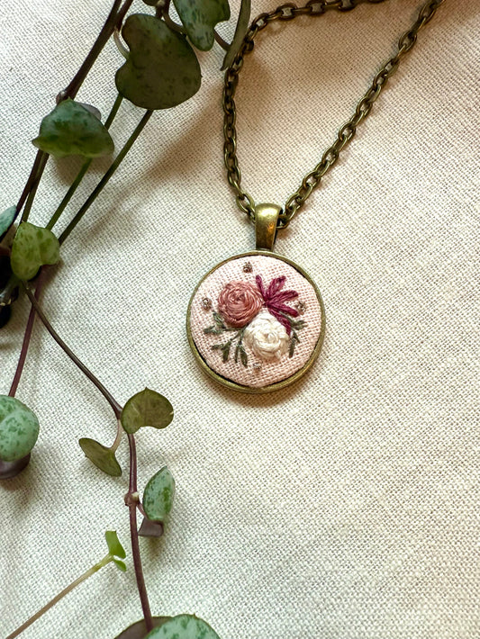 Floral Embroidered Necklace | 18” necklace | Brass Necklace