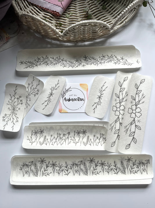 Stitch and Stick Pack | FLORAL TRIM | Produce Embroidery Patterns | Peel and Stick Pattern