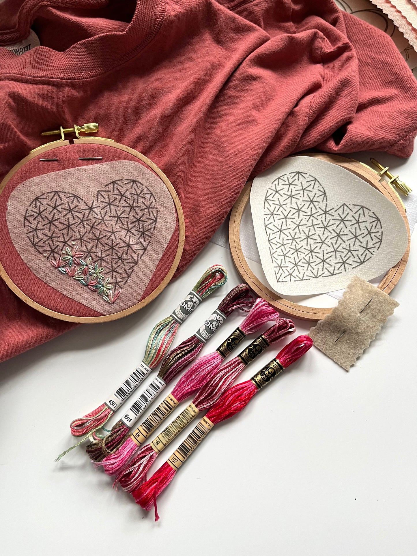 Floral Heart Shirt Kit | DIY Embroidered Shirt | Valentines