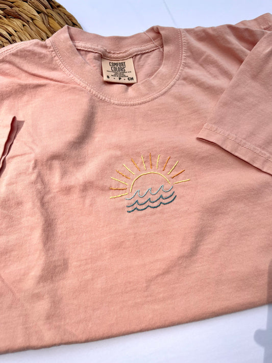 Embroidered Tshirt | S Unisex | Sunset Waves