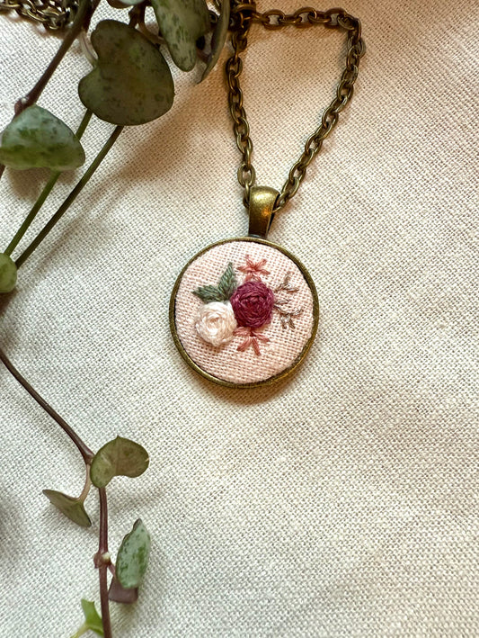 Floral Embroidered Necklace | 18” necklace | Brass Necklace