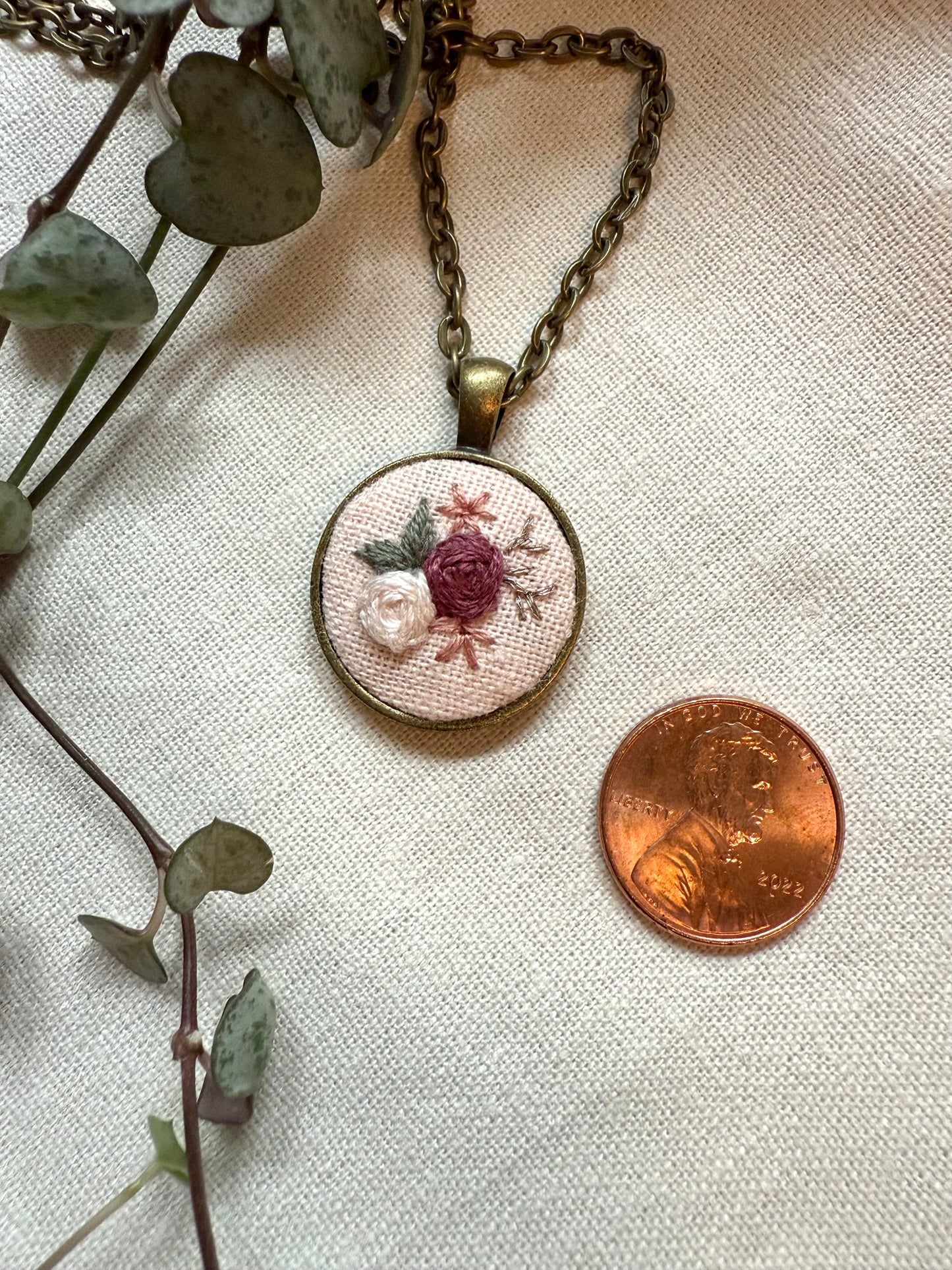 Floral Embroidered Necklace | 18” necklace | Brass Necklace