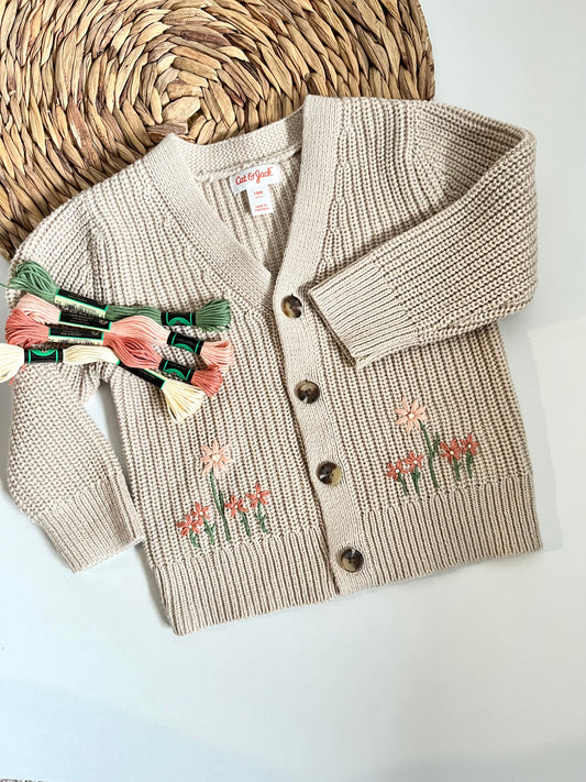 Hand Embroidered Sweater | Toddler 18 mo | Floral Cardigan