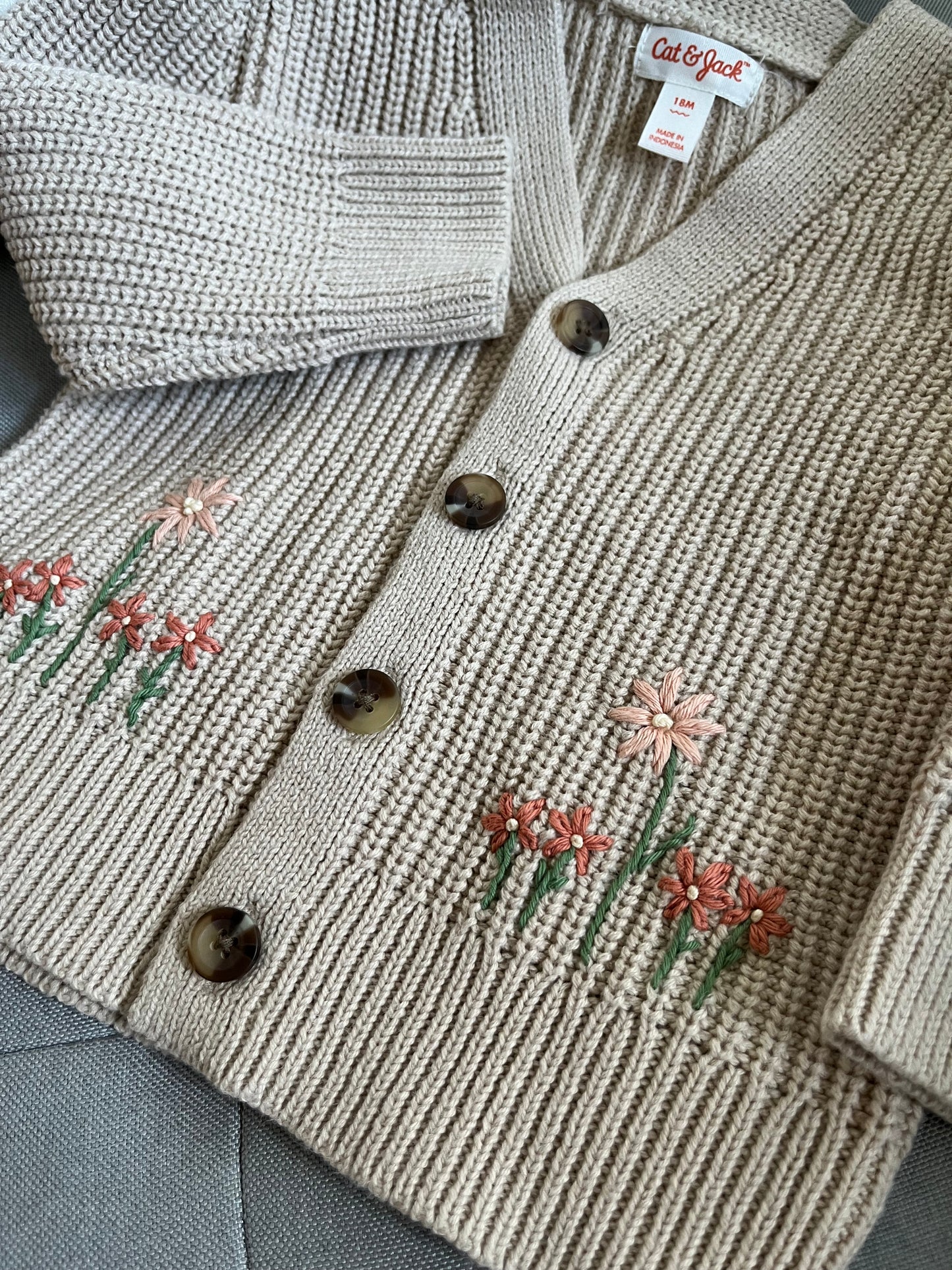 Hand Embroidered Sweater | Toddler 18 mo | Floral Cardigan