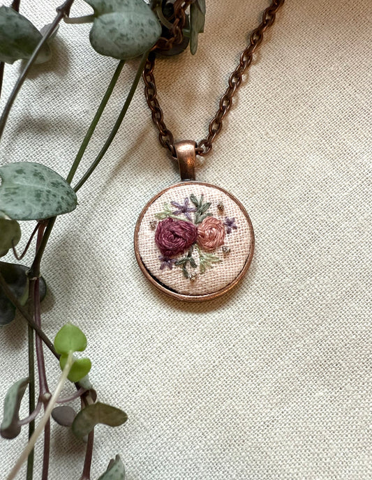 Floral Embroidered Necklace | 18” necklace | Brass Necklace
