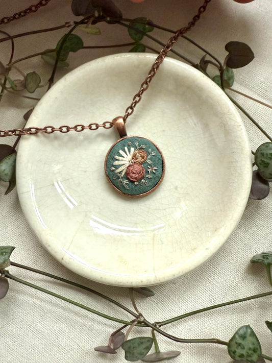 Floral Embroidered Necklace | 18” necklace | Copper Necklace