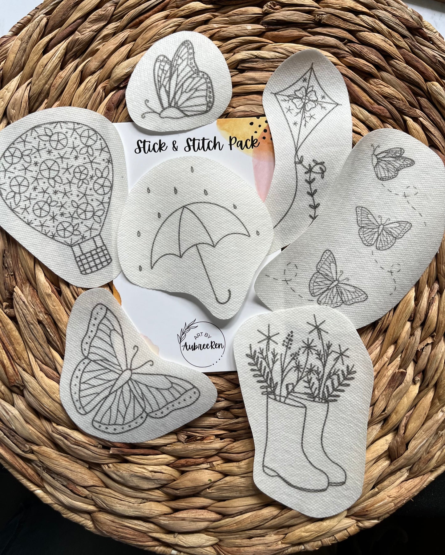 Stick and Stitch Pack | SPRING | Embroidery Designs | Peel and Stick Patterns