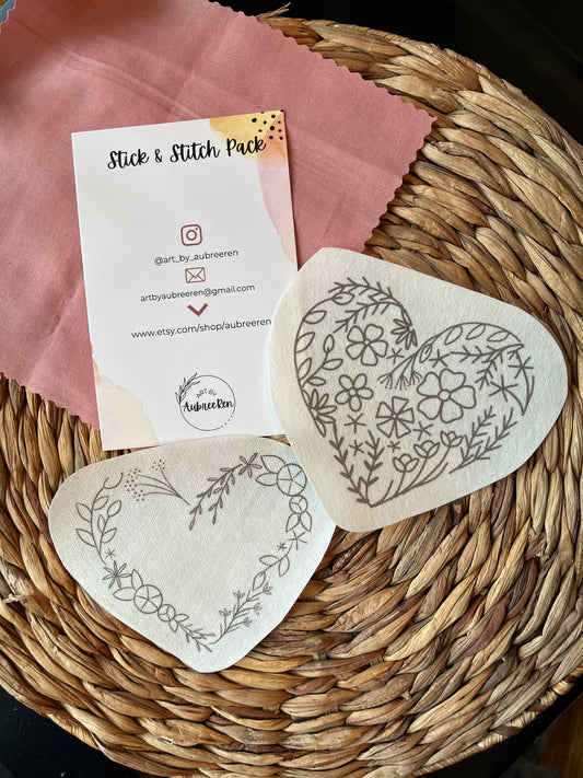 Stitch and Stick Pack | HEARTS | Embroidery Patterns | Peel and Stick Pattern