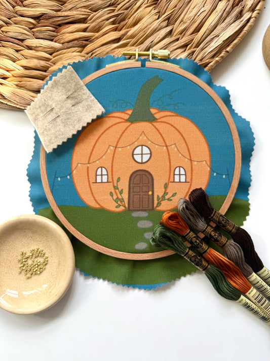 Pumpkin Cottage Embroidery Kit | Full Kit | Customization Option