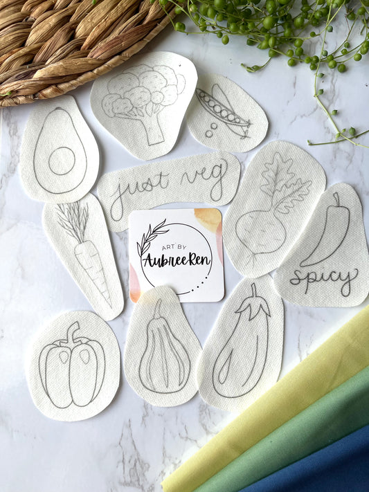 Stitch and Stick Pack | VEGGIES | Produce Embroidery Patterns | Peel and Stick Pattern