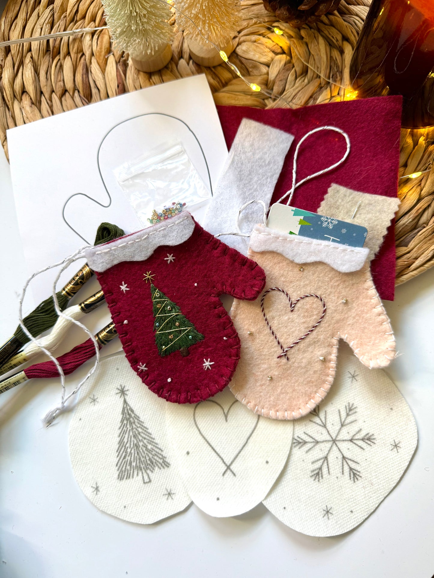 Felt Mitten Ornament | Giftcard Holder | Embroidered Ornament