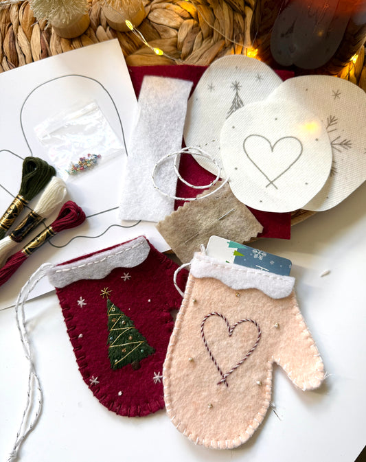 Felt Mitten Ornament | Giftcard Holder | Embroidered Ornament