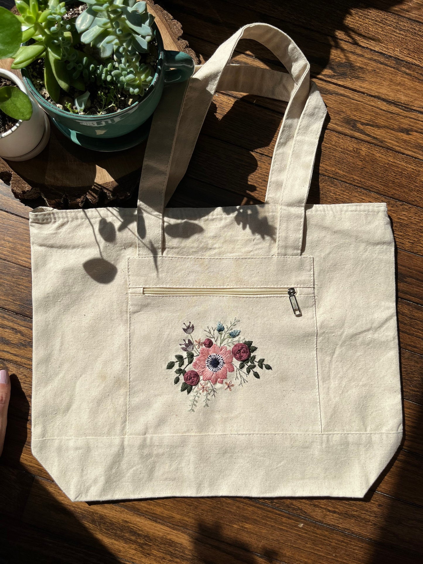 Embroidered Tote | Embroidered Bag | Canvas Zippered Tote