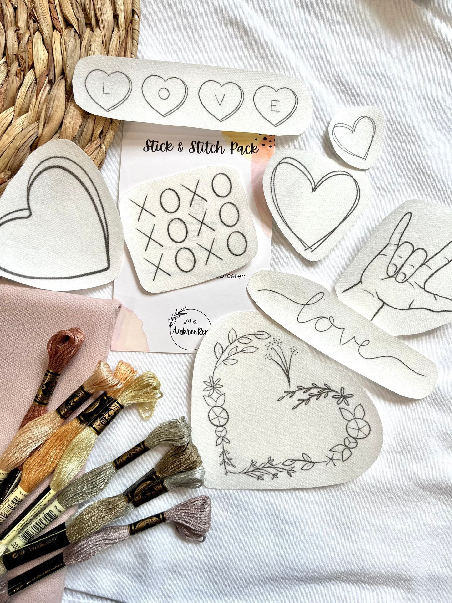 Stick and Stitch Embroidery | LOVE | Stick & Stitch Patterns | Valentine’s Pattern Peel and Stick | Embroidery Designs