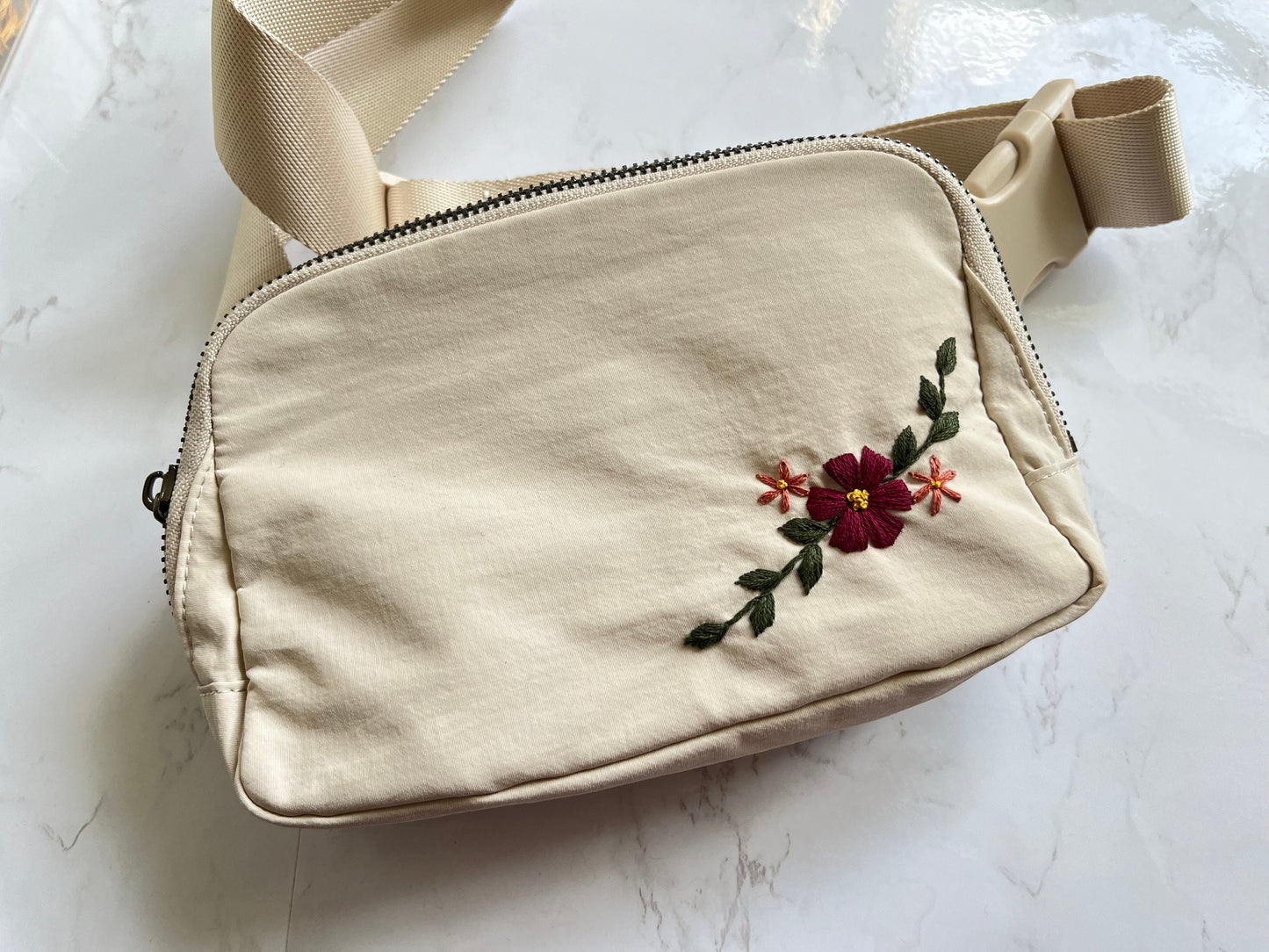 Hand Embroidered Belt Bag | Cream | Bum Bag | Crossbody Bag