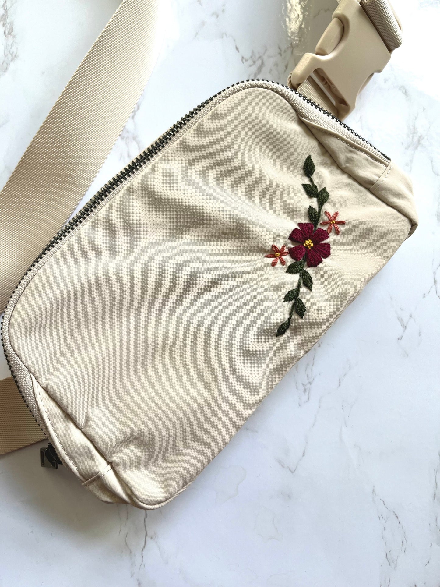 Hand Embroidered Belt Bag | Cream | Bum Bag | Crossbody Bag