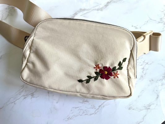 Hand Embroidered Belt Bag | Cream | Bum Bag | Crossbody Bag