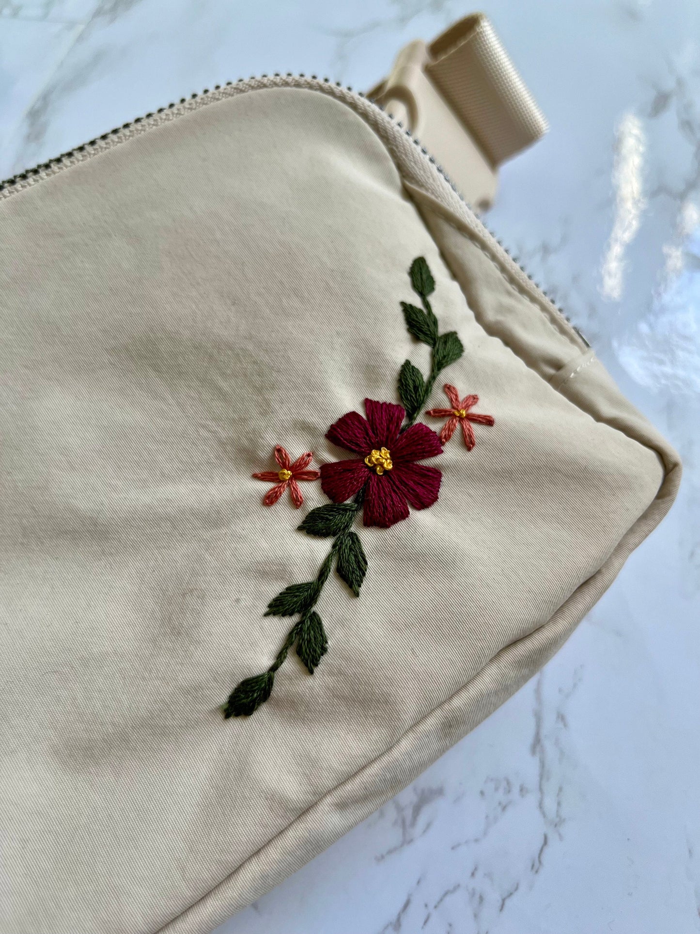 Hand Embroidered Belt Bag | Cream | Bum Bag | Crossbody Bag