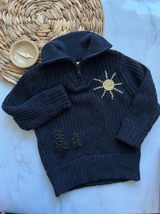 Embroidered Sweater | Toddler 18 mo Sweater | Navy Boys Sweater | Quarter Zip